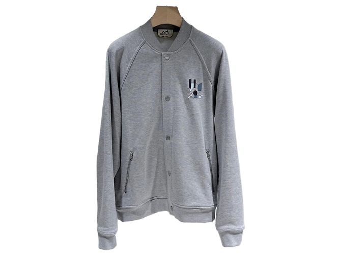 Hermès Mini Lederpatch Bomberjacke Grau Braun