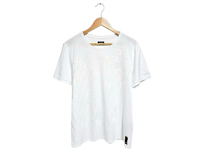 Fendi Kurzarm-T-Shirt mit Logo-Patch Weiß