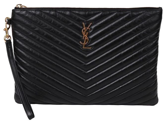 Saint Laurent Nuova clutch medium con tracolla chevron Nero