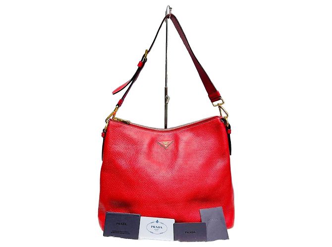 Prada Borsa a tracolla Hobo in Vitello Daino rosso