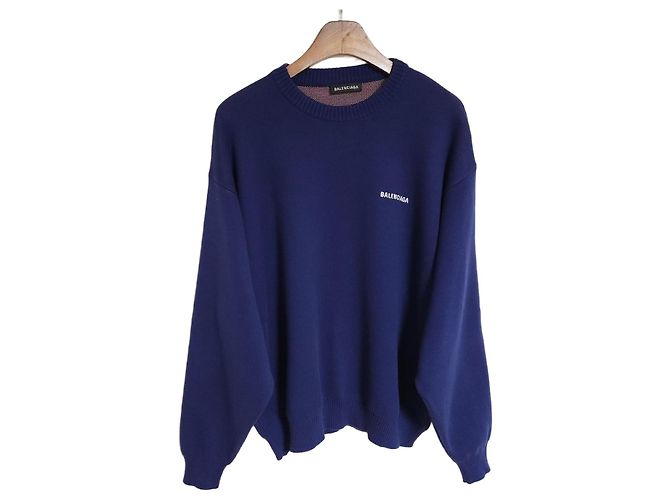 Balenciaga Blue Wave Logo Wool Knit