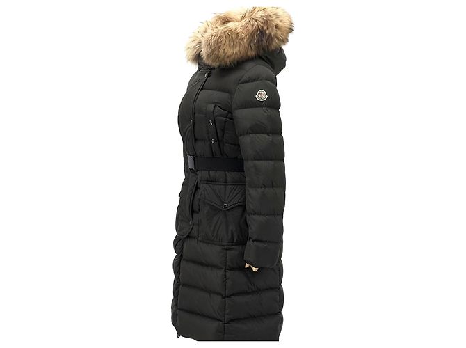 Casaco longo acolchoado de pele de guaxinim Moncler Chloe Marrom