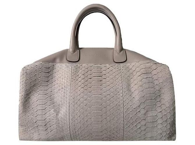 Brunello Cucinelli Python Leather Boston Bag Tote Bag Grey Brown