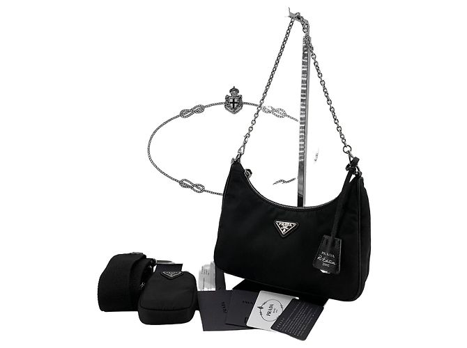 Prada Borsa Hobo Multi Tesuto Reedition Argento