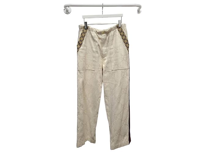 Gucci Pantalones de algodón GG Supreme Web Stripe Blanco