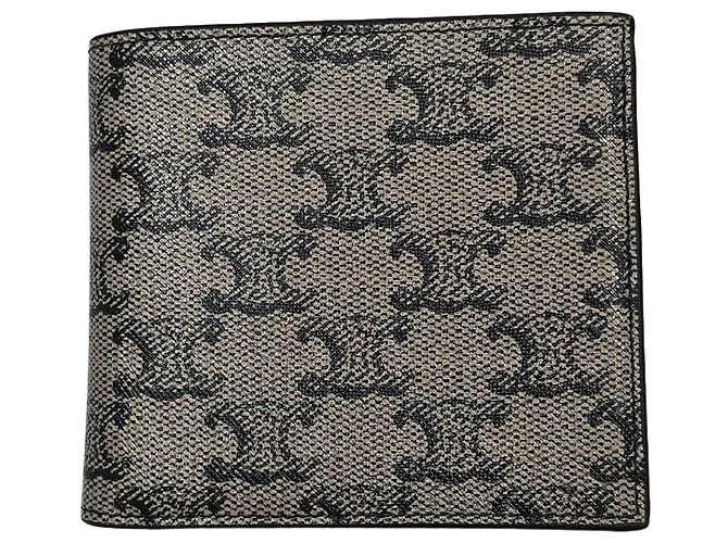 Céline Triomphe Canvas Calfskin Bi-fold Wallet Silvery