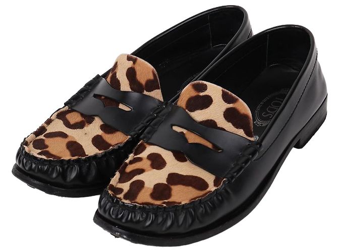 Tod's Leopard Black Women's Flat Shoes