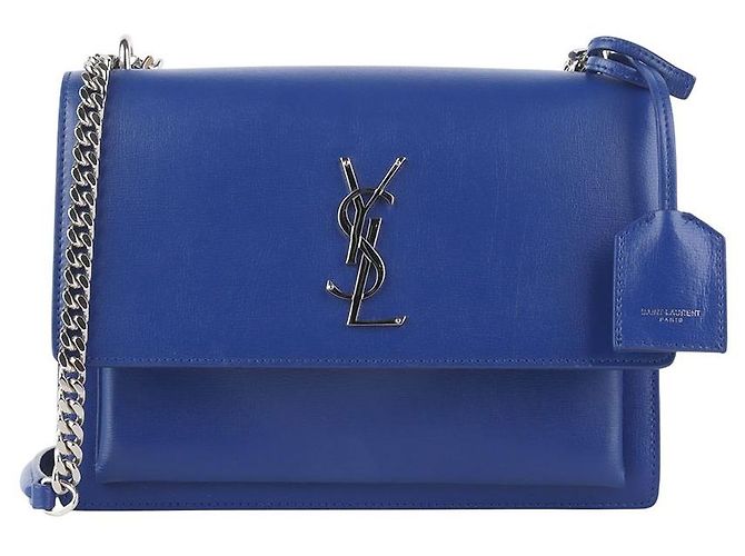 Saint Laurent Bolsa de Ombro Monogram Sunset Bag Medium Silver Azul