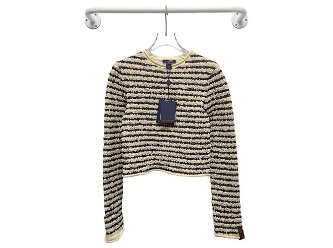 Louis Vuitton Langarmshirt aus gestreiftem, gekräuseltem Strick Weiß