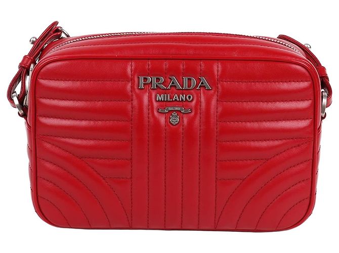 Prada Bolsa de Ombro Diagram Red Silver Chain Vermelho