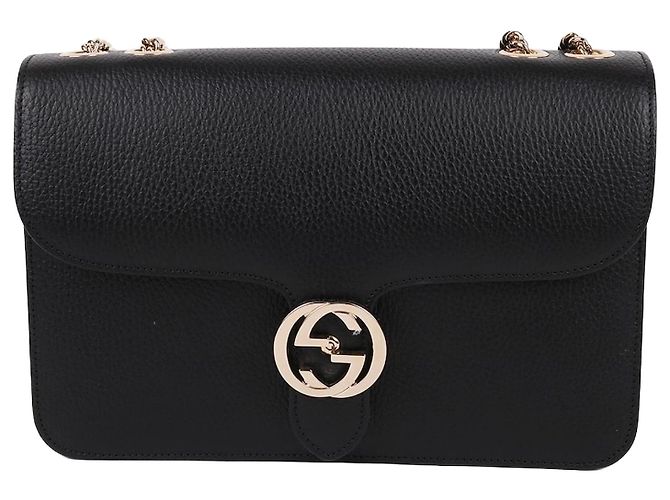 Gucci Sac à chaîne moyenne noir entrelacé