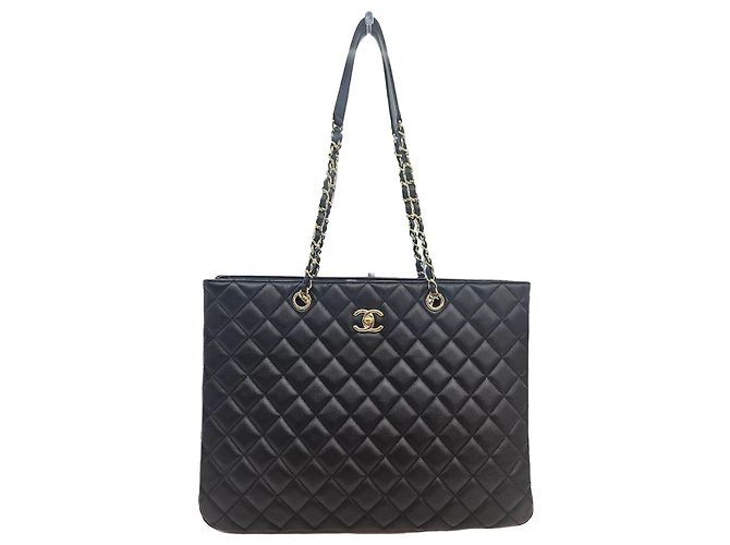Chanel Borsa a tracolla shopper Timeless in pelle di agnello nera e oro Nero