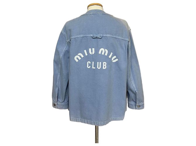 Miu Miu Cotton Logo Denim Jacket Blue