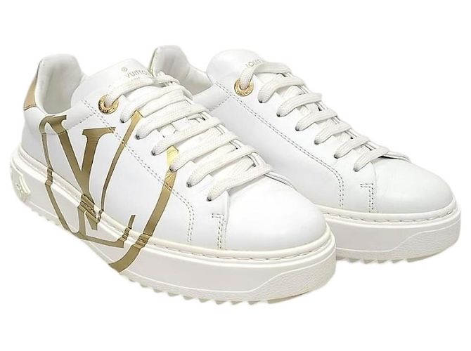Louis Vuitton White Gold Circle Logo Timeout Sneakers