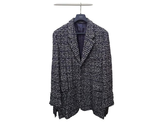 Dior Giacca in cotone cannage tweed nero e blu