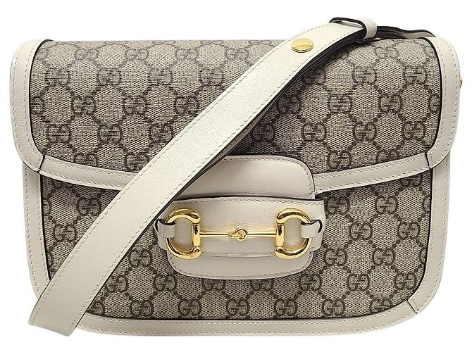 Gucci White Leather GG Supreme Horsebit Shoulder Bag