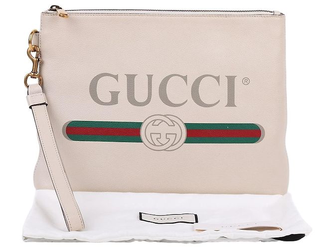 Gucci Signature Logo Medium Strap Clutch Bag White