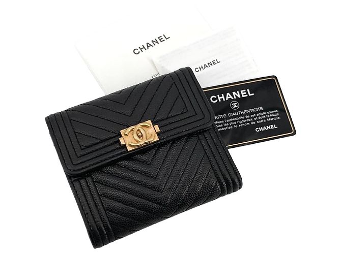 Chanel Caviar Chevron Boy Wallet Black