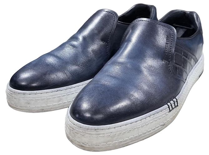 Berluti Scritto Leder Slip-On Sneaker Blau