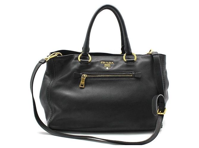 Prada Borsa a tracolla in morbida pelle di vitello nera e oro Nero