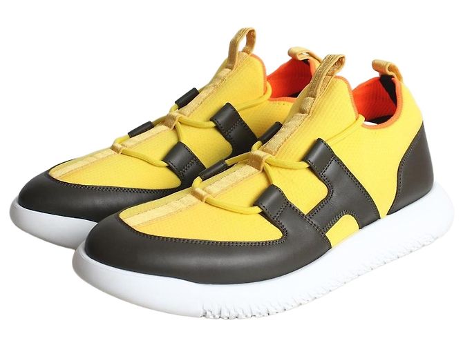 Hermès Baskets en maille double Jaune