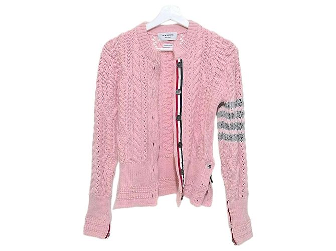 Thom Browne Strickjacke aus Wolle mit Zopfmuster Pink