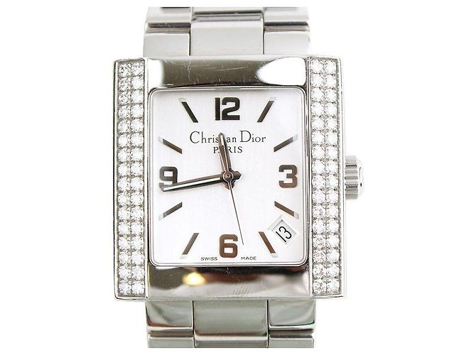 Dior Relógio Christian Square em aço prateado com banho de diamante Multicor