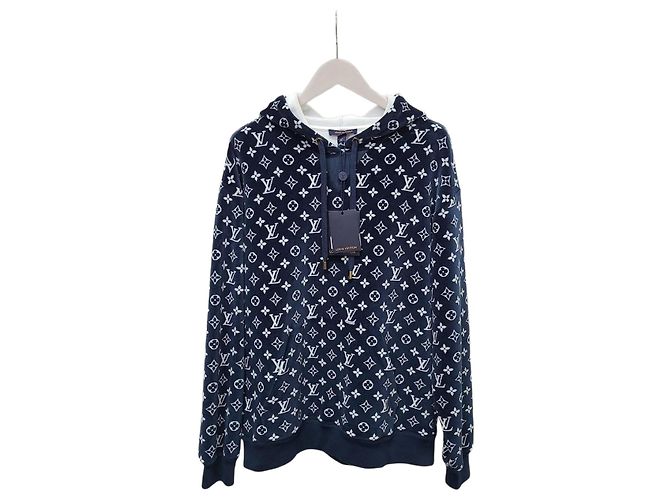 Louis Vuitton Sweat à capuche en maille éponge monogramme bleu marine