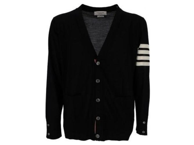 Thom Browne Klassischer Cardigan aus feiner Merinowolle Schwarz