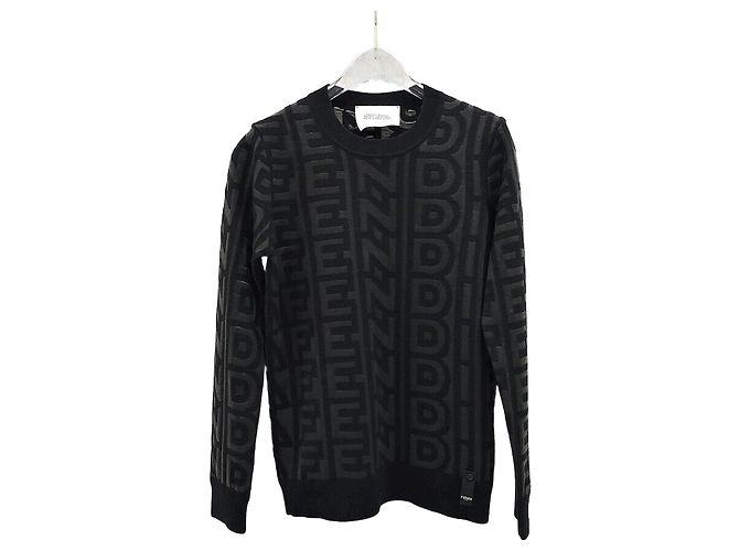 Fendi Logo Roma Strickpullover Schwarz 