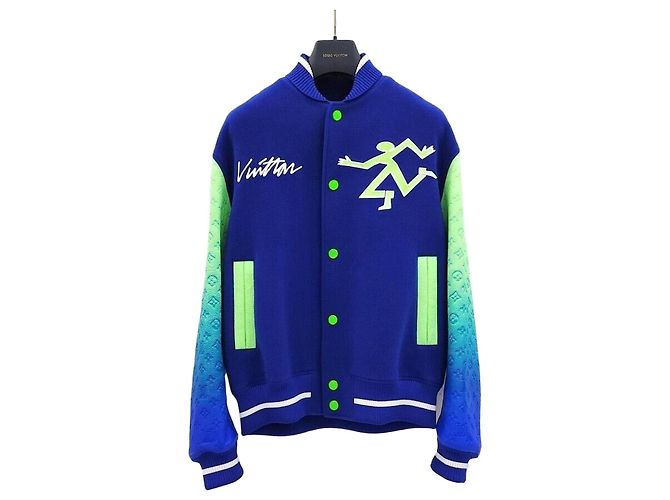 Louis Vuitton Mix Gradient Leather Varsity Jacket Blue