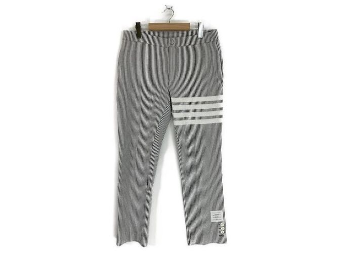 Thom Browne Pantalones de algodón seersucker loopback Castaño
