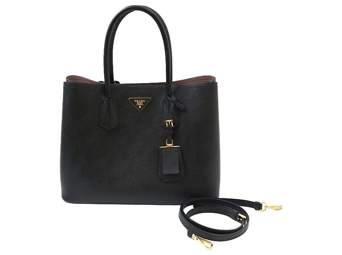 Prada Bolsa de mão com alça transversal Saffiano Triangle Logo Black Preto