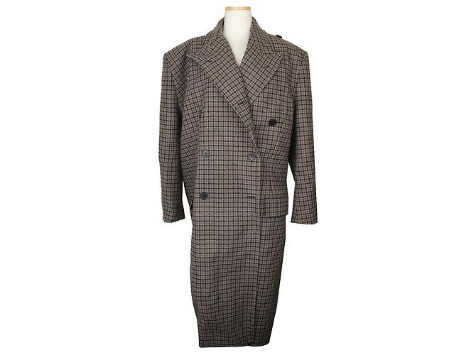 Balenciaga Multi-Check Asymmetric Oversized Wool Long Coat Multiple colors