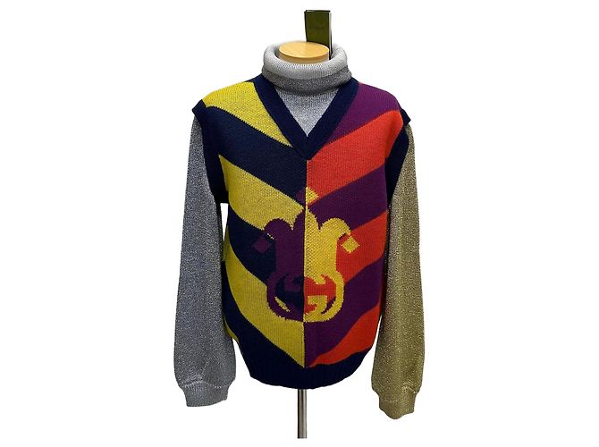 Gucci Maglia in jacquard a righe con collo alto Multicolore 
