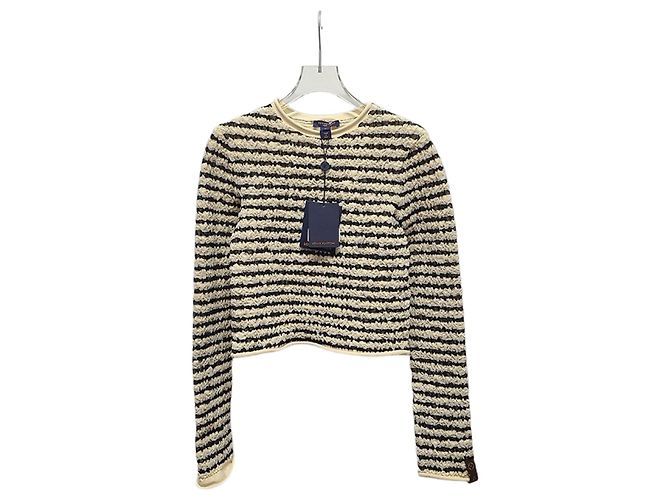 Louis Vuitton Langarmshirt aus gekräuselter Strick mit Streifen Weiß