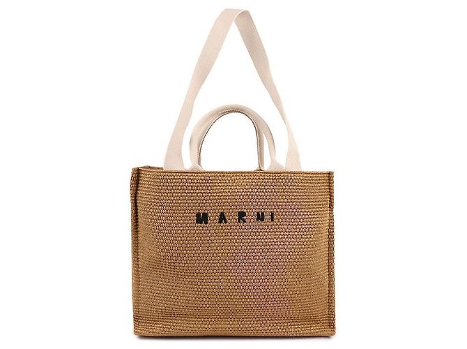 Marni Bolso Tote Grande de Rafia Castaño