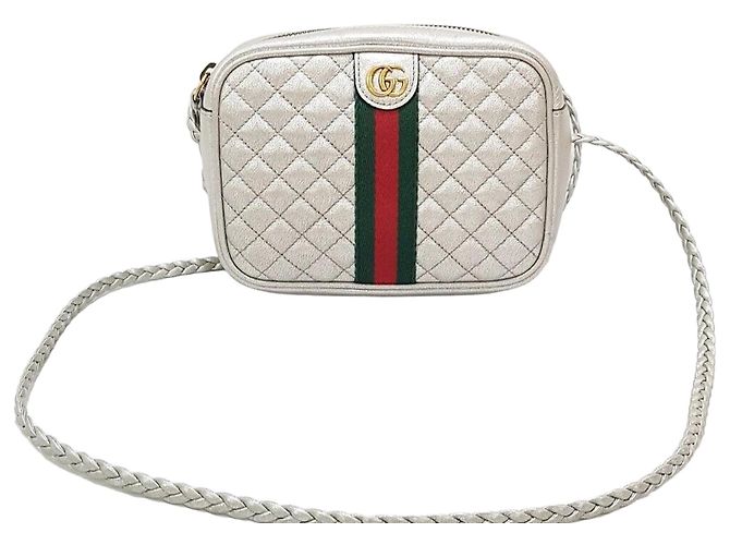 Gucci Bolsa transversal acolchoada Ophidia Metallic Silver Prata