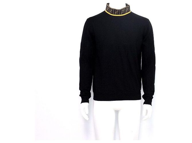 Fendi Vertigo High Neck Pattern Wool Men's Knit Black