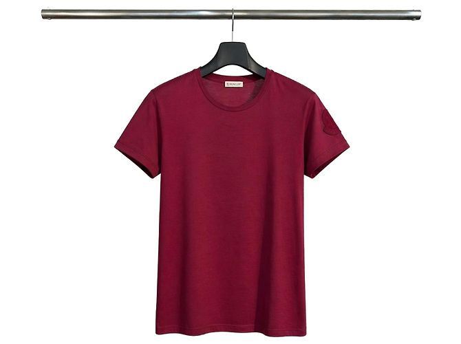 Moncler Kurzärmeliges T-Shirt mit Samtpatch Rot