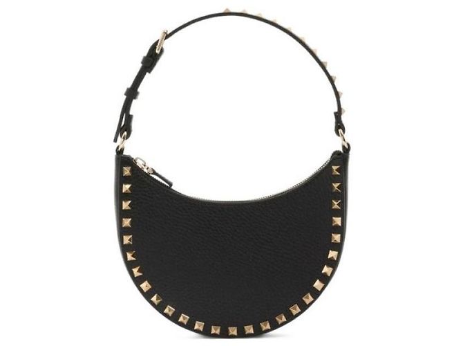 Valentino Mini bolsa hobo Rockstud em couro de bezerro granulado Preto