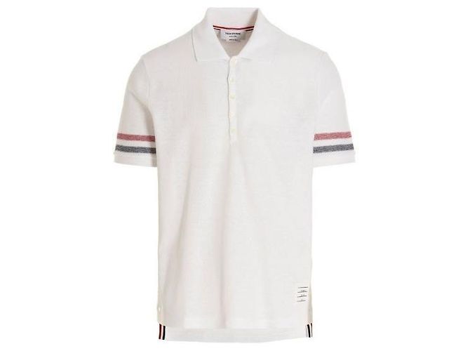 Thom Browne Polo de algodão texturizado com acabamentos RWB Branco