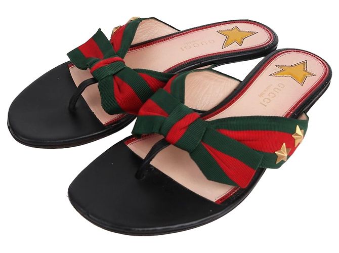 Gucci Studded Grosgrain Web Strap Sandals Black