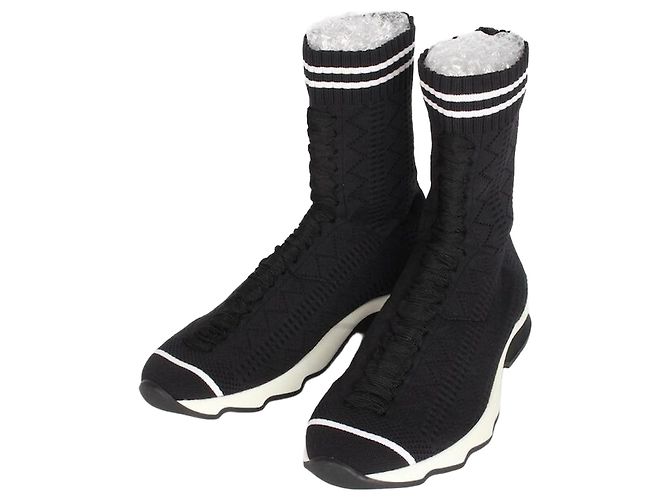 Fendi High-Top Strick-Sneaker in Mesh-Optik Schwarz
