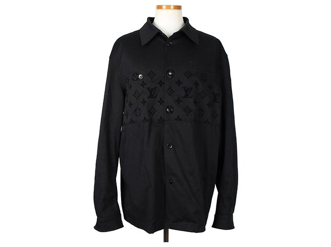 Louis Vuitton Monogram Flocked Overshirt Jacket Black