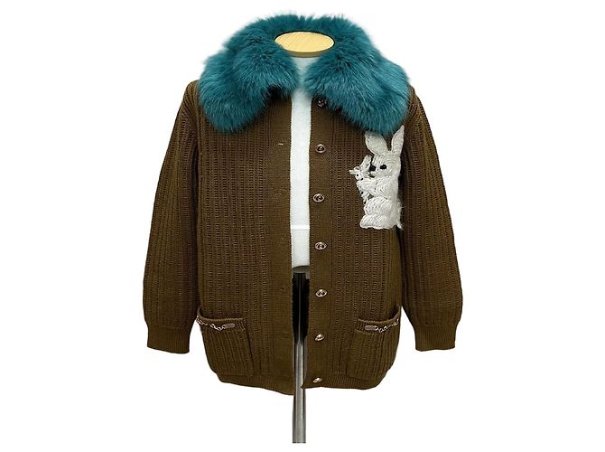 Gucci Wollstrickjacke mit Hasenstickerei Schwarz