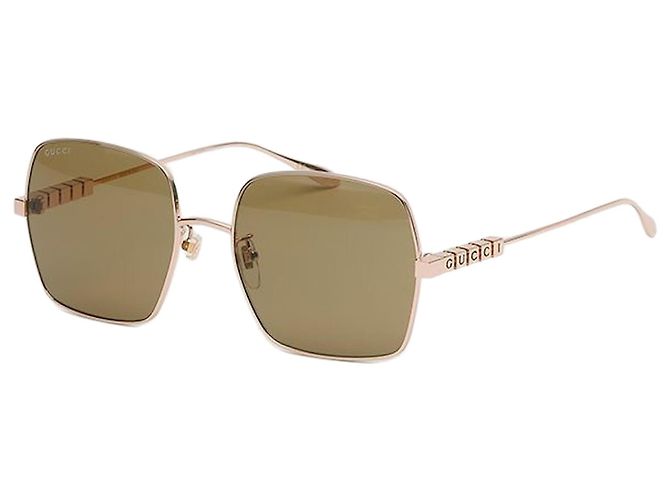 Gucci Gafas de sol de lujo de metal oversize cuadradas marrones Dorado