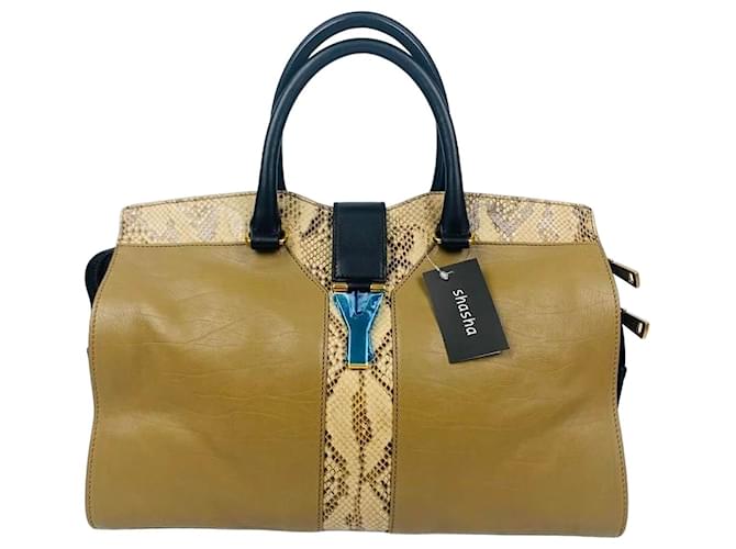 Saint Laurent Cabas Chyc Python Medium Tote Bag Doré
