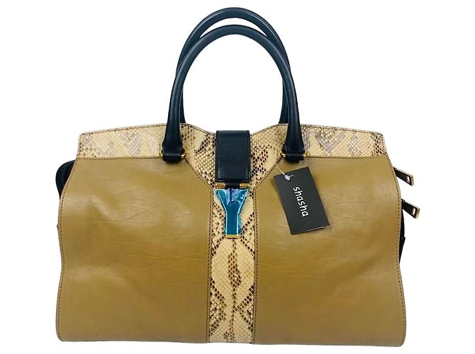 Saint Laurent Cabas Chyc Python Medium Tote Bag Golden