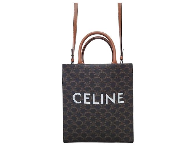 Céline Cabas Vertical Triomphe Canvas Small Marron